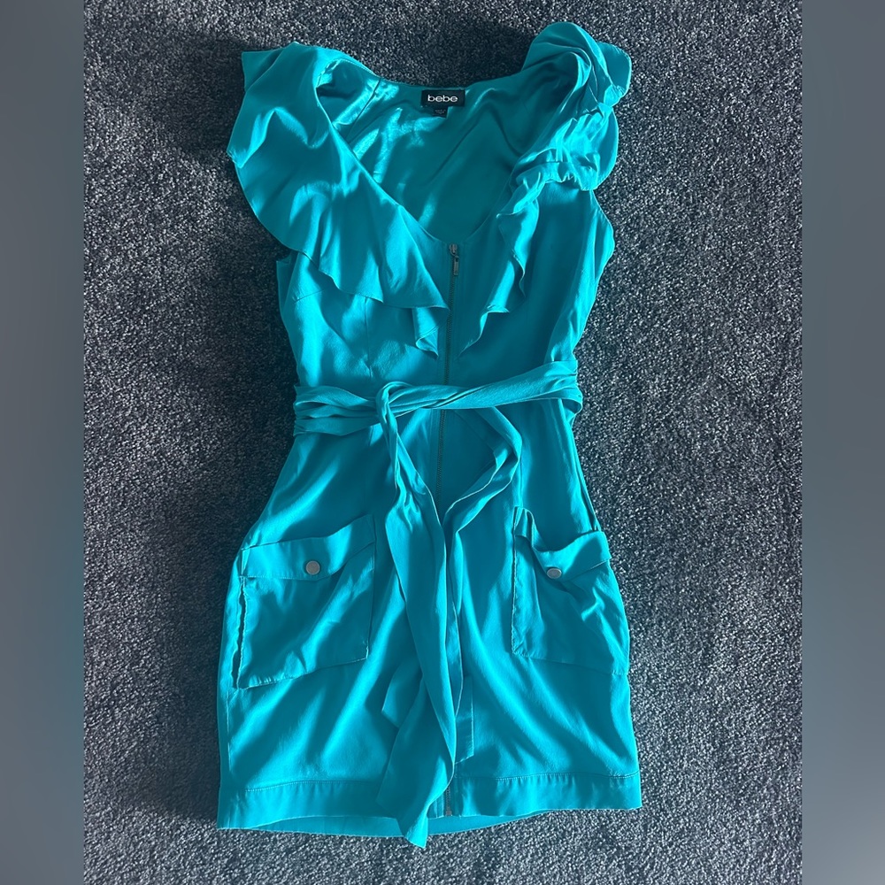 BEBE rich blue dress with belt and pockets , size XS